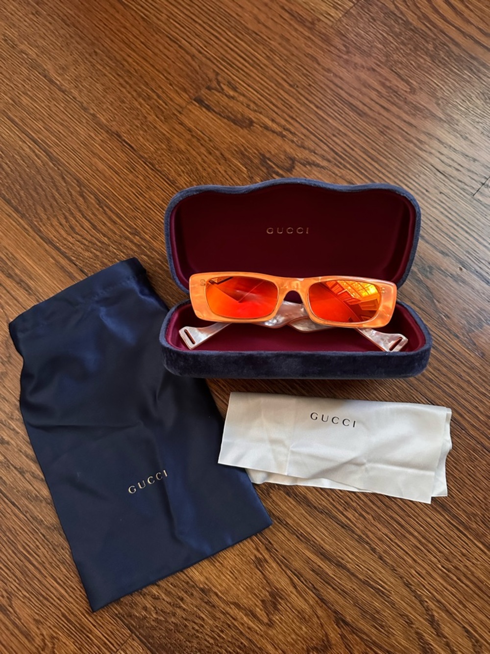 Gucci Orange Translucent Frame Sunglasses with Orange Mirrored Lenses